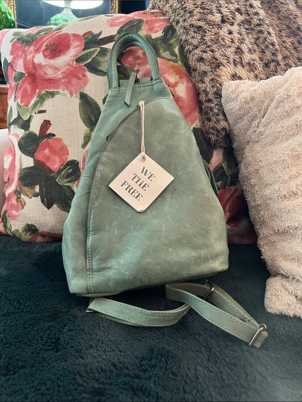 Free People We the Free SoHo Convertible Bag Leather and Suede Color Secret Sage